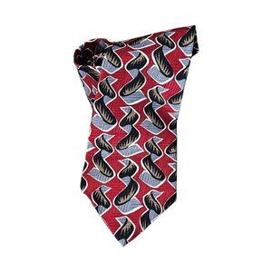 Countess Mara Men's Classic Geometric Long Silk Red And Gray Necktie